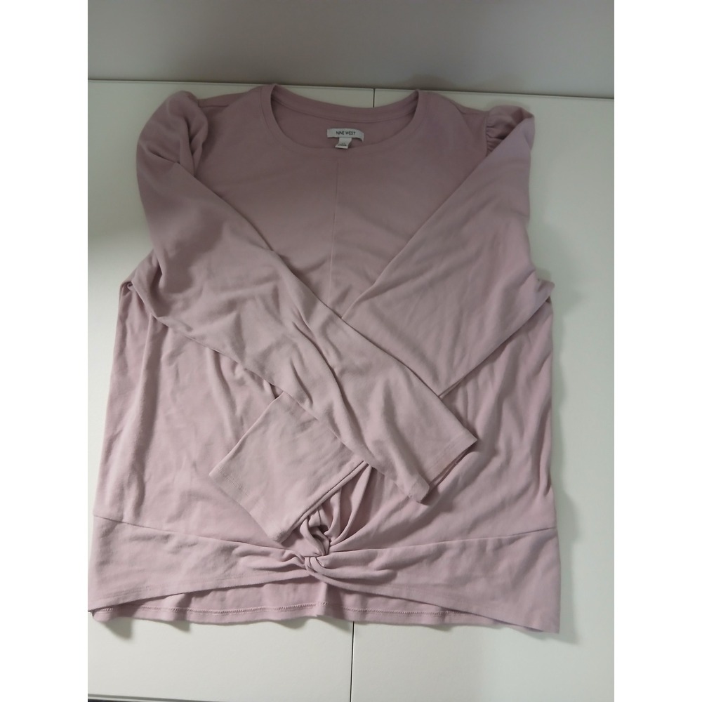 Nine West Womens XL Mauve Pink Puff Sleeve Twist Front Knot Long Sleeve Top